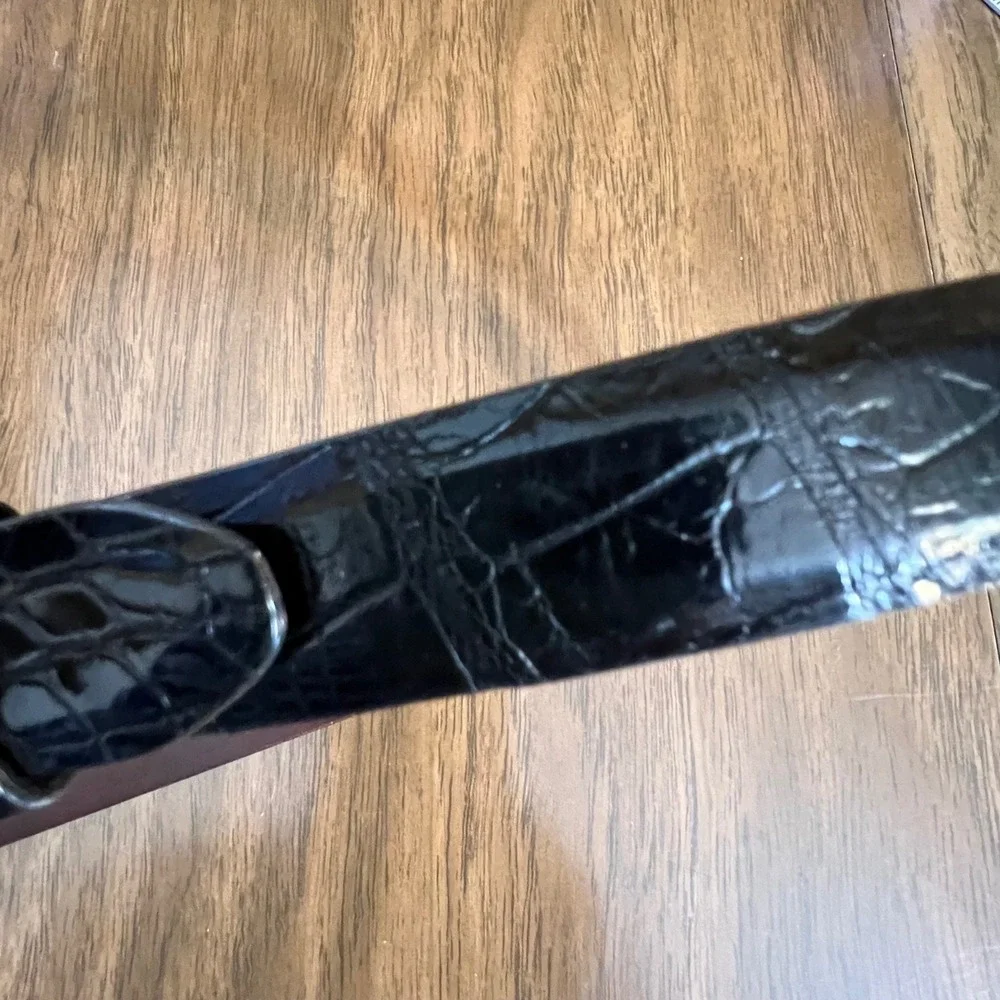Vintage Genuine Alligator Belt Men 36 Black Exotic Leather Brass Buckle Mexico
